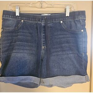 Just Be Womens Dark Wash Denim Pull On Drawstring Cuffed Jean Shorts Size L